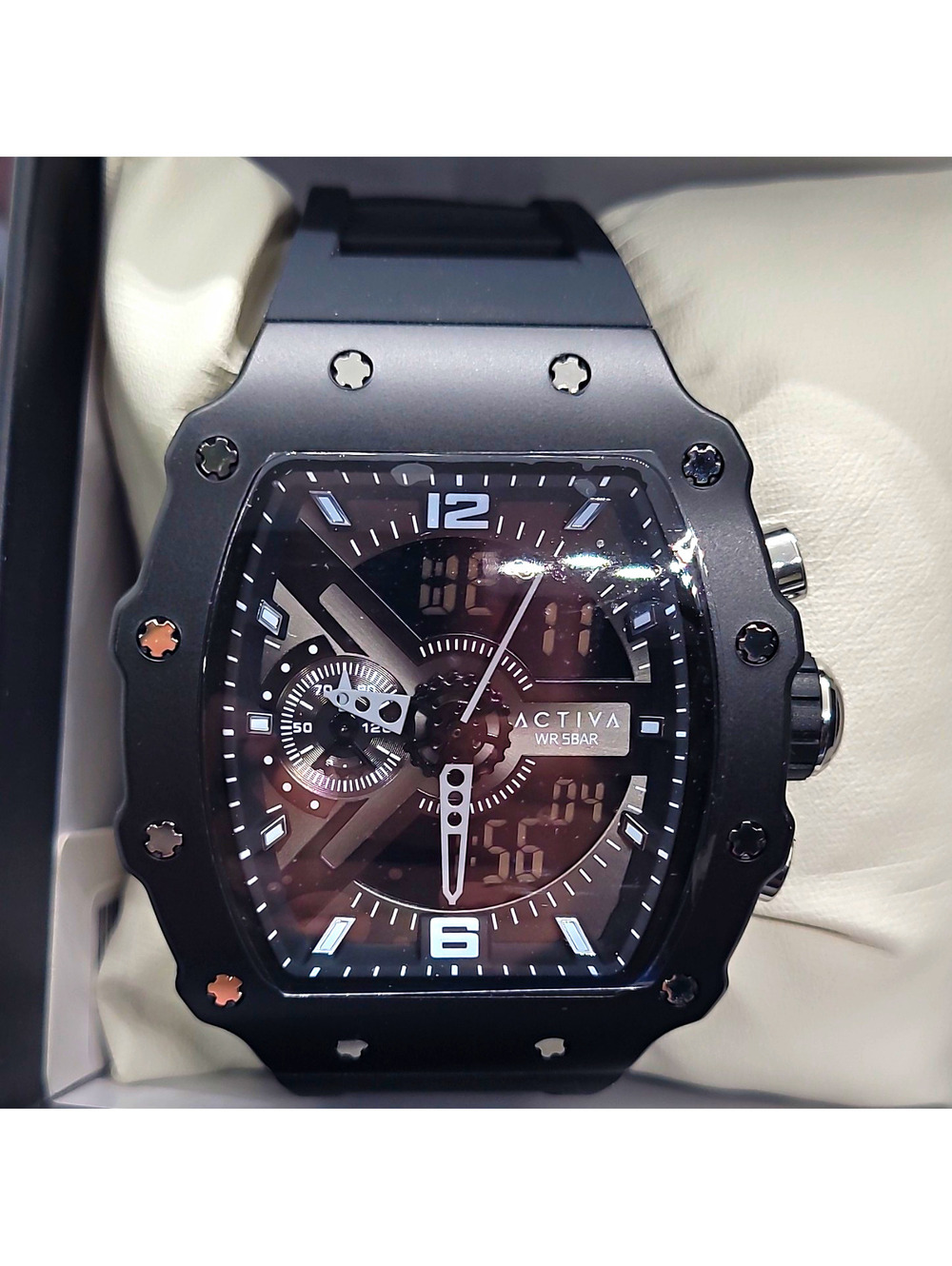 262 ACTIVA Men's Sport Analog & Digital Quartz 50m WR Black Rubber Strap Date